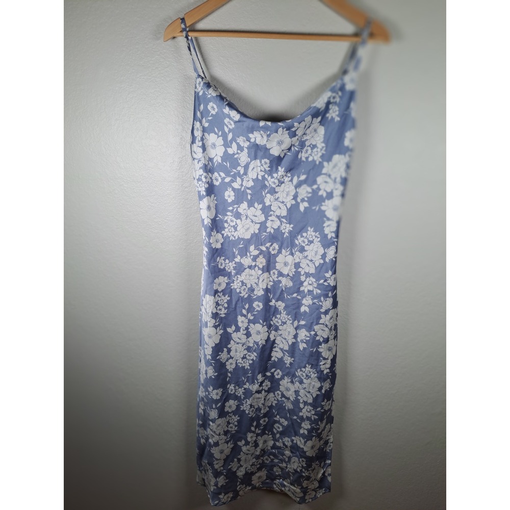 Inspired Hearts Blue Floral Cowl Neck Midi Slip Dress Side Slit Small 6DHKZ616R